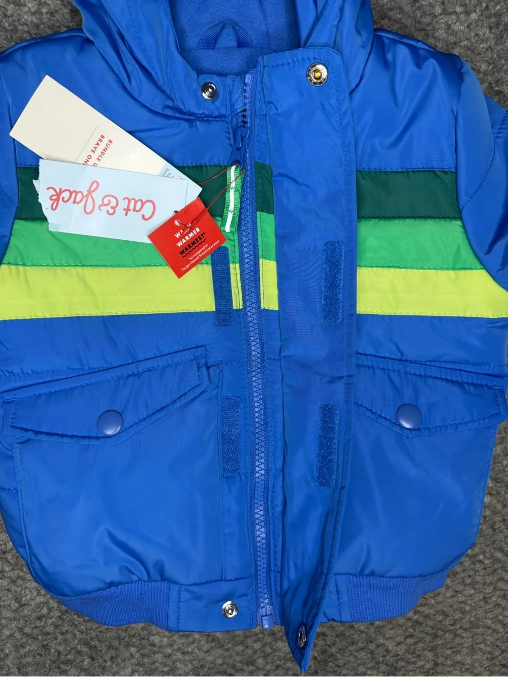 Cat & Jack Toddler Boys Colorblock Striped Heavyweight Puffer - Blue 18M NWT